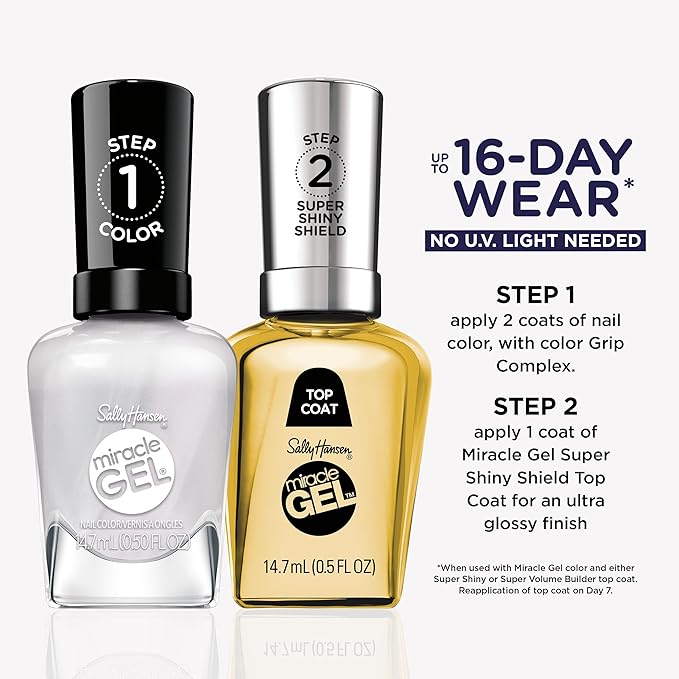 Sally Hansen Miracle Gel Supercharged Pinks Nail Polish | Salon Quality Gel-Like Formula, Two-Step System, No UV Light Needed, Long Lasting | 795 Boss Babe | Gray-Pearl Nail Color