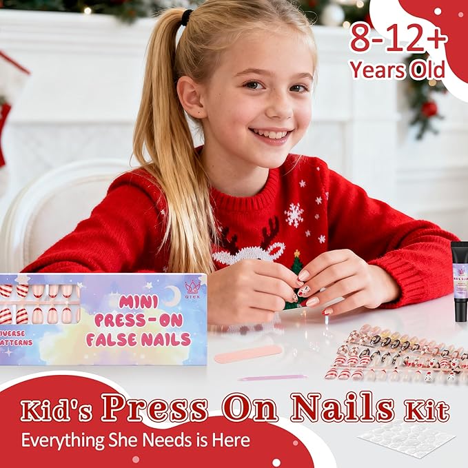 16 Sizes 128 Pieces Press on Nails for Kids, 4 pack Kids Nail Kit Colorful Flower Almond Fake Nail Tips for Girls 8-12 Years Old with Jelly Nail Adhesives & Nail Glue Birthday Easter Gifts