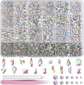 AB-Colors Flatback Nail Art Rhinestones Kit, Mix Crystal AB-Color Flatback Rhinestones Crystals Diamonds, Multi Shapes Glass Crystals Diamonds for Nail Art Design Crafts Clothes Shoes Jewelry