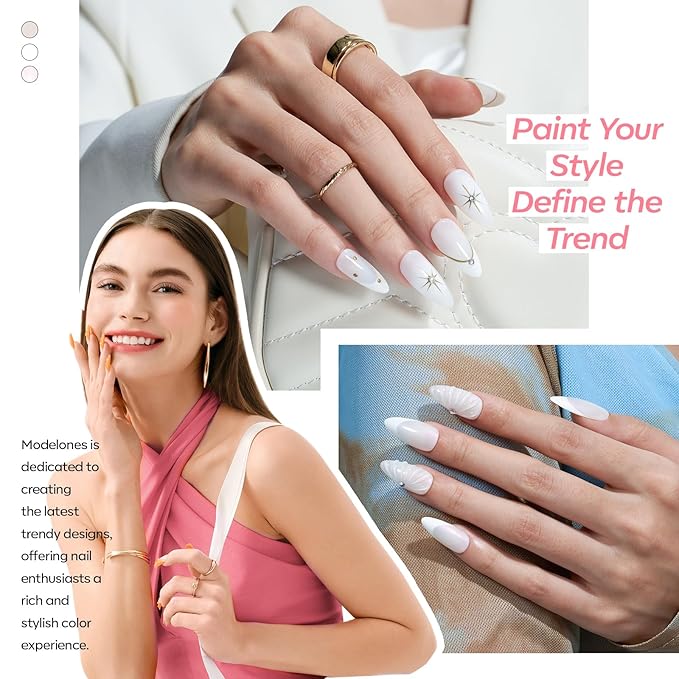 modelones White Gel Nail Polish, 6 Colors Milky White Cat Eye Gel Polish Set with Magnet Nude Jelly Soak Off Nail Kit Manicure DIY Nail Art Salon Home Gift