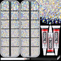 12000Pcs Resin Rhinestones for Bedazzling with 3Pcs B7000 Jewelry Glue, 2 Boxes Transparent AB Flatback Rhinestones for Crafting Crafts DIY, Crystals Gems for Clothing Shoes Tumblers Nail Art Makeup