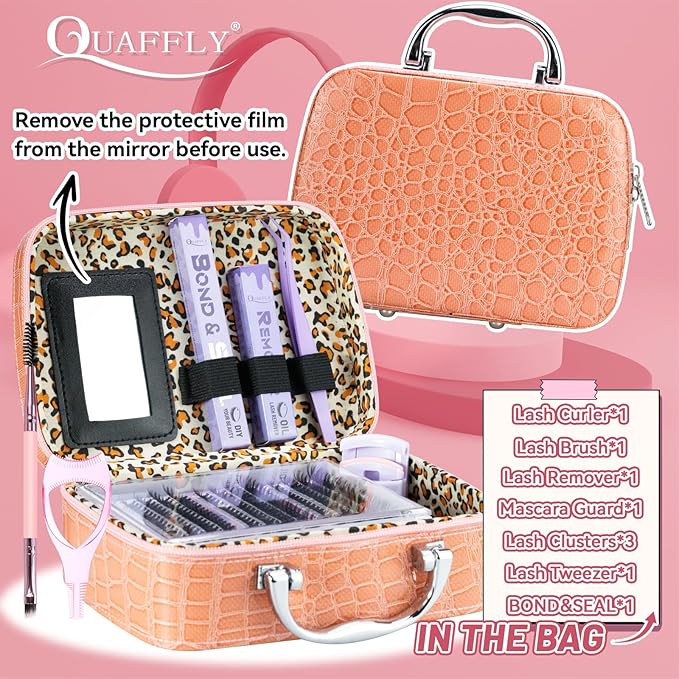 Lash Extension Kit, 516Pcs Individual Cluster Eyelash Extensions with Lash Bond&Seal Remover Tweezer Brush Lash Curler Lash Assistant Stylish Portable Makeup Bag DIY Lash Extensions at Home