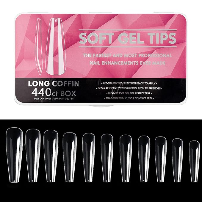 Soft Gel Curved Nail Tips, Full Cover Clear Gelly False Nail, Half Matte Acrylic Fake Nail, Press on Nail Tips Set for Extension, Home DIY Salon Manicure Nail art (Long ballet 2, 550PCS)