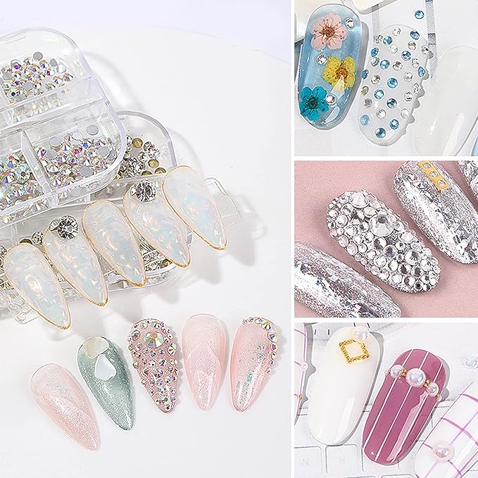 Vtrem 6 Colors Chrome Platinum Glitter Gel Nail Polish Including Sparkly Shiny White Orange Gel Polish Kit Nail Rhinestones Matrix Gel Nail Polish Home DIY Manicure Nail Salon Varnish