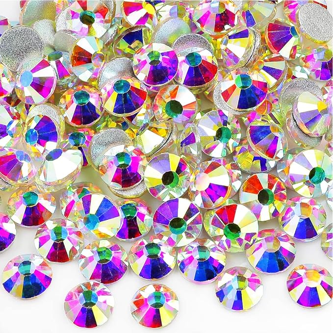 Genie Crystal ss30 Crystal AB Glass Rhinestones,576 Pcs 6.4mm Flatback Rhinestone Gems Diamond Stones for DIY Crafts, Tumblers,Mug, Nail Art, Makeup, Dress, Shoes