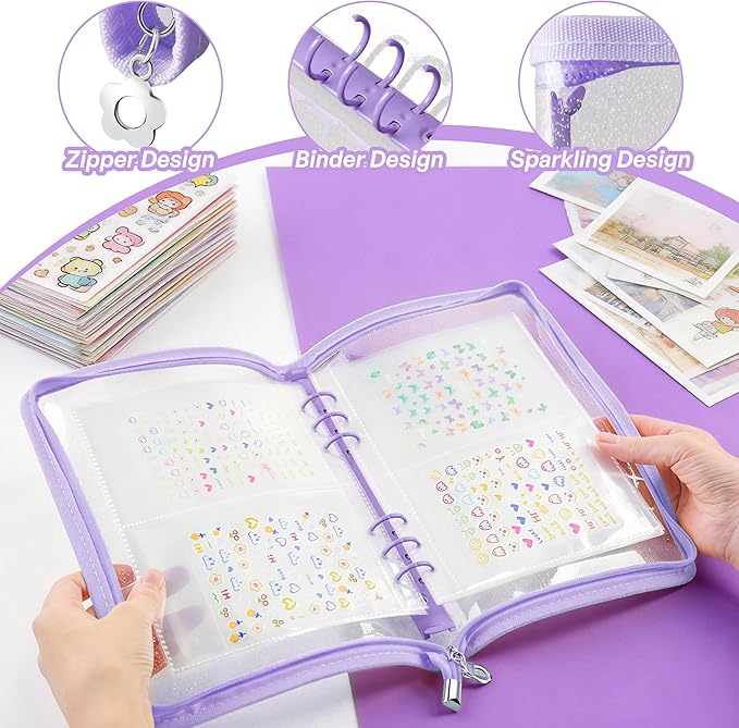 Nail Sticker Book Nail Art Organizer Display 40 Slots Sticker Storage Organizer Binder Empty Stickers Holder DIY Design Tools (purple)