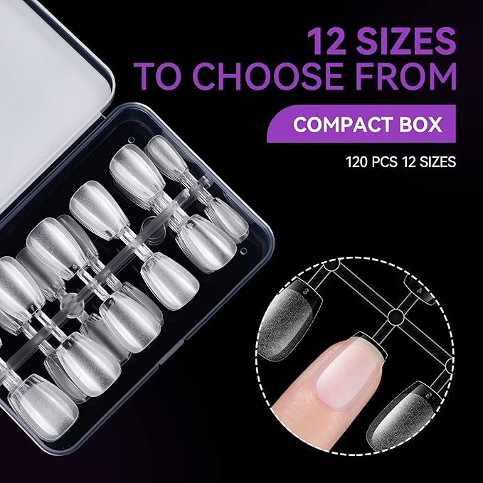 Gelike ec Nail Tips- Gel Nail Tips Extra Short Coffin Nail Tip Full Cover 120PCS 12 Sizes, Extra Short Coffin - Gift for Valentine's Day