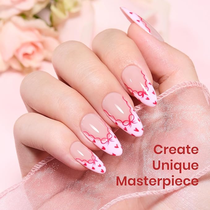 Beetles Spring Gel Nail Polish Set - 6 Colors Pink Gel Polish Nail Kit Red Nude Pink White Glitter Spring Color Gel in Love Collection Soak Off Uv LED Nail Lamp Gift for Women & Girls