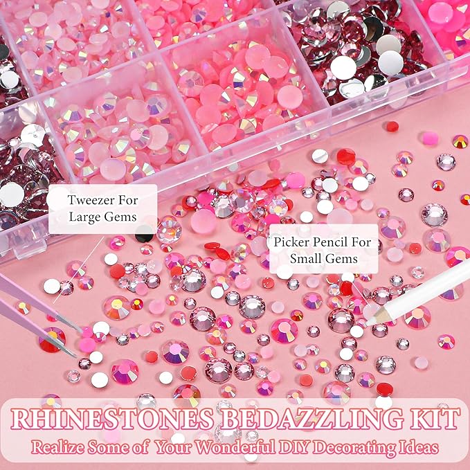 22300Pcs Flatback Pink Red Jelly Resin Rhinestones for Crafting, Colorful Hot Pink AB Stones Gems Rhinestones for Bedazzling Crafting 3mm-6mm for Nails Face Eyes Makeup Crafts Tumblers Bottles
