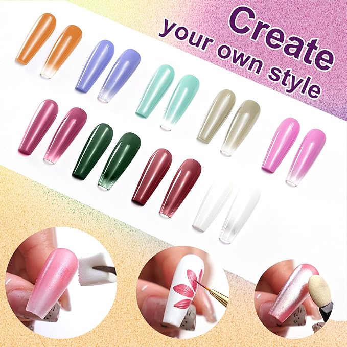 Gradient Gel Nail Set, 9 Colors Ombre Gel Nail Polish with 6 Aurora Multi-Purpose Brushes for Pigment Pat Nails French Manicure Nail DIY Painting Soak Off UV T Vintage Jewelry