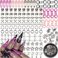 144PCS Nail Charms for Acrylic Nails,Silver Star Planet Cross Punk Door Handle Pin Handcuffs Mechanical Parts Alloy Nail Art Accessories,Nail Jewels for Nail Art Supplies Craft DIY, Mix