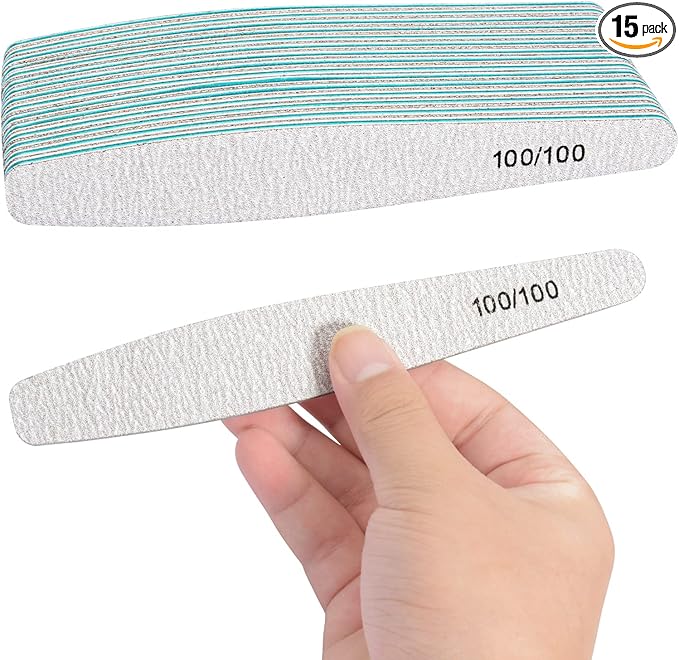 Diesisa 15pcs 100/100 Grit Nail Files for Acrylic Natural Nails, Double Sided Coarse Emery Boards for Natural Nails Manicure Nail Supplies for Home & Salon (limas para manicura)
