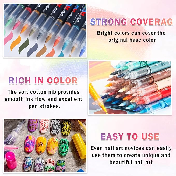 12 Colors Nail Art Pens Set, Nail Polish Pens Nail Art Drawing Markers Pen Quick Dry Waterproof Nail Art Painting Pens Kit for Home DIY Nail Art Design-Red