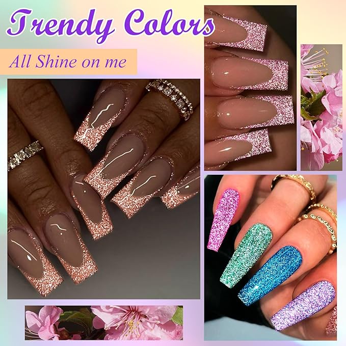 Reflective Glitter Gel Polish 12 Colors Sparkle Gel Nail Polish Set Diamond Shine Pink Purple Red Holographic Glitter Gel Soak off Uv LED Manicure Gifts for Women