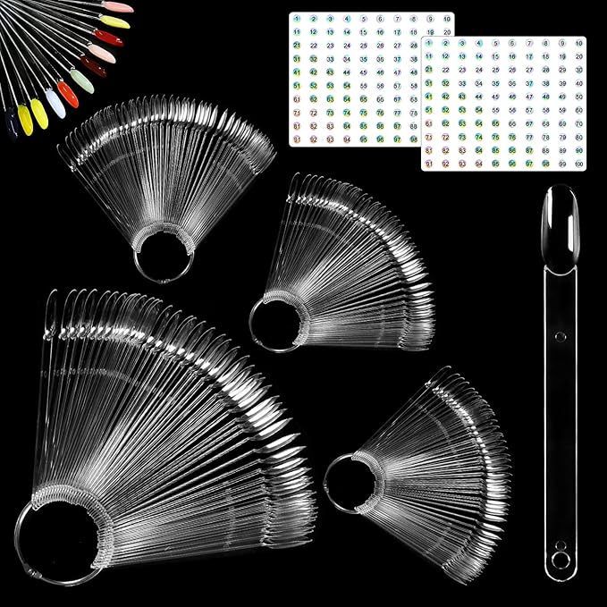 Allstarry 200 Pcs Clear Nail Swatch Sticks with Ring and Numbered Tips Roundhead Shaped Nail Art Polish Display Tips, False Nail Sample Sticks, Sacks of Transparent Nail Practice-Tips for Manicure