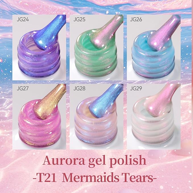 Born Pretty Pearl Gel Nail Polish Set 6 Colors Spring Summer Aurora Iridescent Shimmer Pearl Pink Purple White Mermaid Nail Drawing Gel Polish Shell Aurora Effect Nail Gels DIY Gift