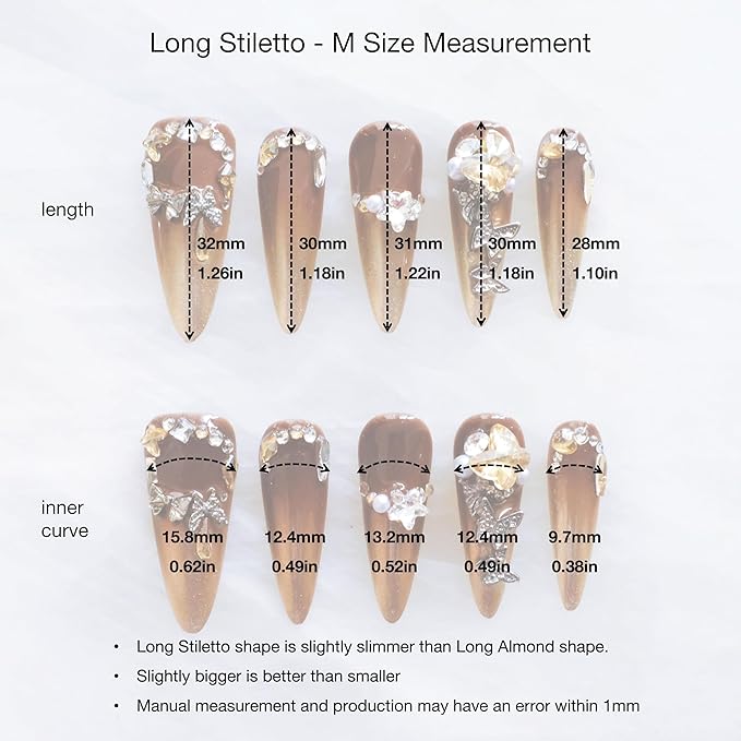 Luxury Long Stiletto Press-On Nails, Brown and Gold Stiletto with 3D Rhinestones and Pearls, Handmade False Nail 10 Pieces (Medium, LS)