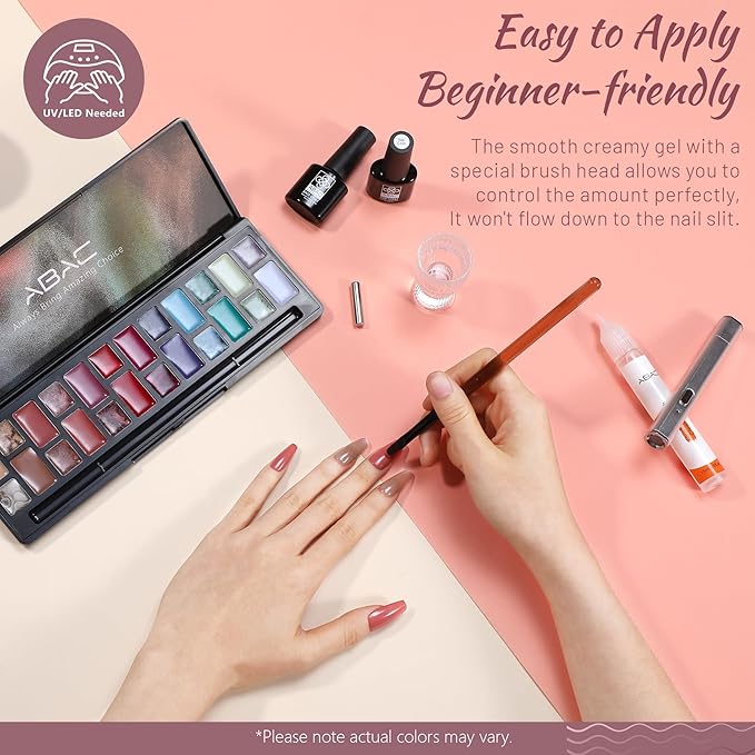 ABAC Solid Cat Eye Gel Nail Polish Palette,Hema-Free 24 Colors Pink Red Green Shimmer Cat Eye Gel Polish,Creme Gel Manicure Palette with Brush and Magnet Soak Off LED Gift for Women