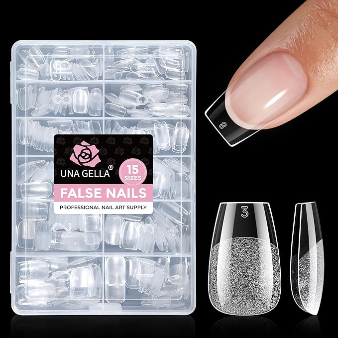 UNA GELLA Gel Nail Tips Coffin Short 15 Sizes Short Coffin Press On Nails Pre-Etched 300pcs Soft Gel Nail Tips Full Cover For Nails Extension Home DIY Salon