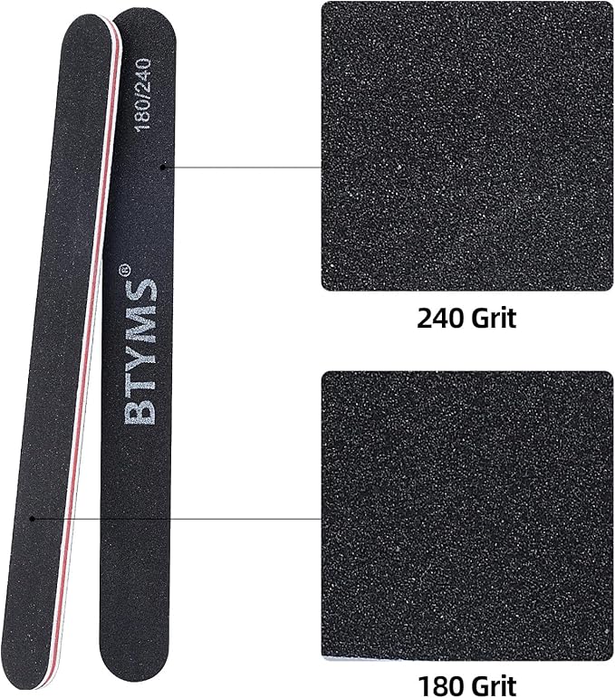 BTYMS 25 Count 180/240 Grit Nail Files for Natural Nails, Double Sided Emery Boards Fine Grit Nail Buffing Files