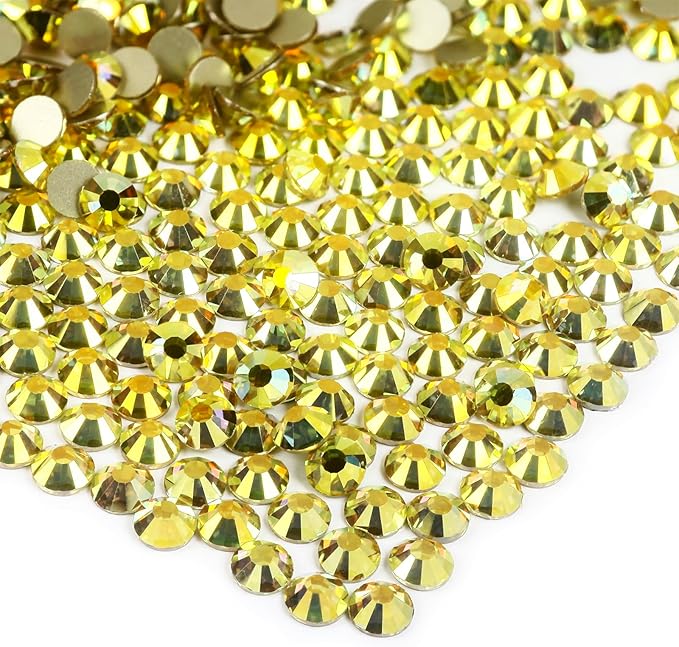 Genie Crystal ss20 Golden Sunshine Flatback Glass Rhinestones, 4.8mm 1440pcs Pack Diamond Cut Rhinestone for DIY Crafts,Tumblers,Shoes,Home Décor
