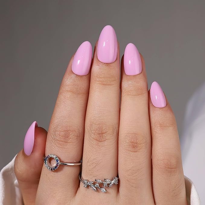 RTKHFZE Pink Press on Nails Short-RTKHFE Press On Nails Short Almond Nails Soft Gel Fake Nail with Nail Glue, Reusable Glue On Nails in 16 Sizes - 32 Pcs False Nails Fit Perfectly Kit for Gift Idea
