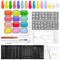 Gradient Gel Nail Set,16 Bright Neon Color for Ombre Nail Polish Platte Kit with 14* Nail Art Tools, Summer Rainbow Pat Painting Gel French Nail Manicure No-wipe DIY Art Home Salon