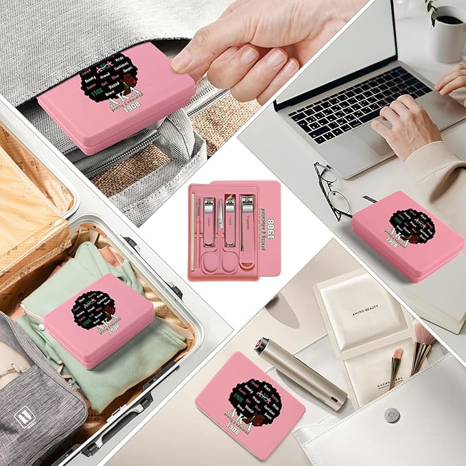 Nail Clippers and Beauty Tool Portable Set Nail Clipper Set Manicure Set 6 in 1 AKA Sorority Gifts Suitable for for Women Home, Workplace, Outdoor Travel,Etc. (AKA 1908 Pink)