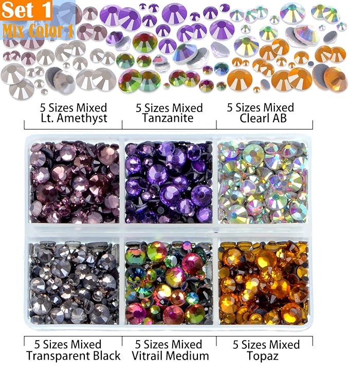 LPBeads 10000pcs Hotfix Rhinestones Flatback Glass Crystal Clear Black and 12 Mixed Color Rhinestone with Tweezers and Picking Pen for Crafts Clothes Nail Art