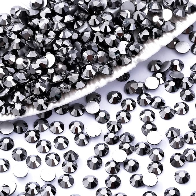 Black Hematite Flatback Rhinestones, Glass Rhinestones for Nail Art and Craft, Glue Fix, Loose Crystal Gemstones(Black Hematite, SS30, 288pcs, 6.4-6.6mm)