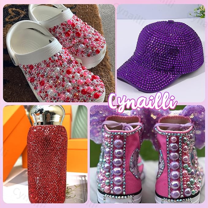 15 Grids Pearls and Resin Rhinestones for Crafting, Purple Red White Bedazzling Gems Kit, Jelly Resin Rhinestones for Nails Face Eyes Makeup Crafts Tumblers Bottles