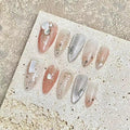 Handmade Press on Nails,Reusable False nails,Acrylic Fake Nails Kit,Luxury glitter orange white silver rhinestone Design Nail Art Kit,Include Toolkit,10pcs,Size L，#1947