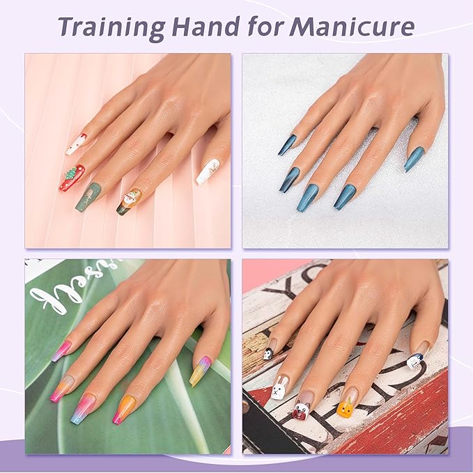 Practice Hand for Acrylic Nails, Silicone Nail Hand Practice, Flexible Fingers Fake Training Hand False Mannequin Hands for Nail Practice, Hand Model Kit for Nail Supplies Manicure Beginners