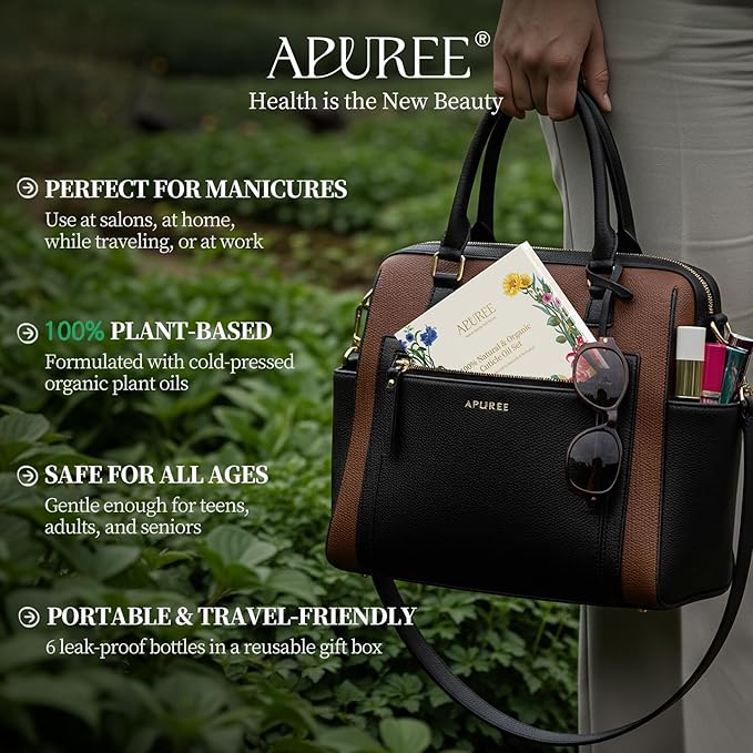 APUREE Organic Cuticle Oil Set: 100% Bio-Based(6pcs)|Nail Strengthener Growth Oil|Moisturizes Extra Dry Cuticles for Brittle Peeling Breaking Thin Nails|USDA Verified|Manicure Prep|Vegan