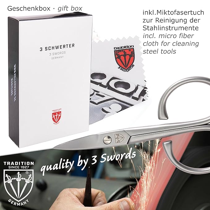 3 Swords Germany - brand quality 3 piece stainless steel INOX manicure pedicure grooming kit set for professional finger & toe nail care scissors file tweezers genuine leather case in gift box (03874)