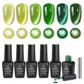 Beetles Green Spirit Cat Eye Gel Nail Polish Set - 6 Colors St Patricks Day Green Cat Eye Glitter Spring Gel Polish Kit Lime Emerald Olive Magnetic Shine Soak Off UV Manicure Gift for Women