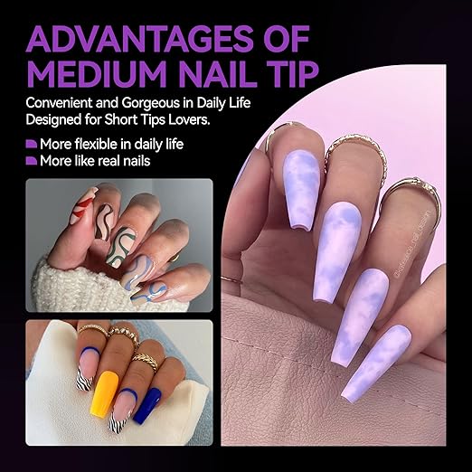 Gelike ec Medium Coffin Nail Tips: Soft Gel Tips Coffin Shaped Full Cover Gel Nails Pre Etched - PMMA Resin Clear False Nails Strong Press on Nails 120PCS 12 Sizes, Medium Coffin
