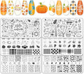Whaline 6Pcs Fall Thanksgiving Theme Nail Art Stamping Plate Kit Various Pattern Pumpkin Maple Autumn Blessing Collection Checkered Nail Art Plate for Thanksgiving Day DIY Design Print Manicure Salon