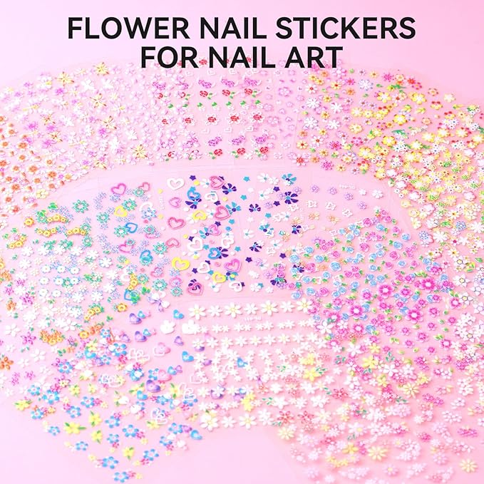 Nail Charms Kit with 30 Sheets Flower Nail Stickers,Colorful Heart Flower Bow 3d Nail Rhinestones And Gems,Nail Pearls Jewels,Tweezer and Wax Pen,Nail Art Tools for DIY Nail Design