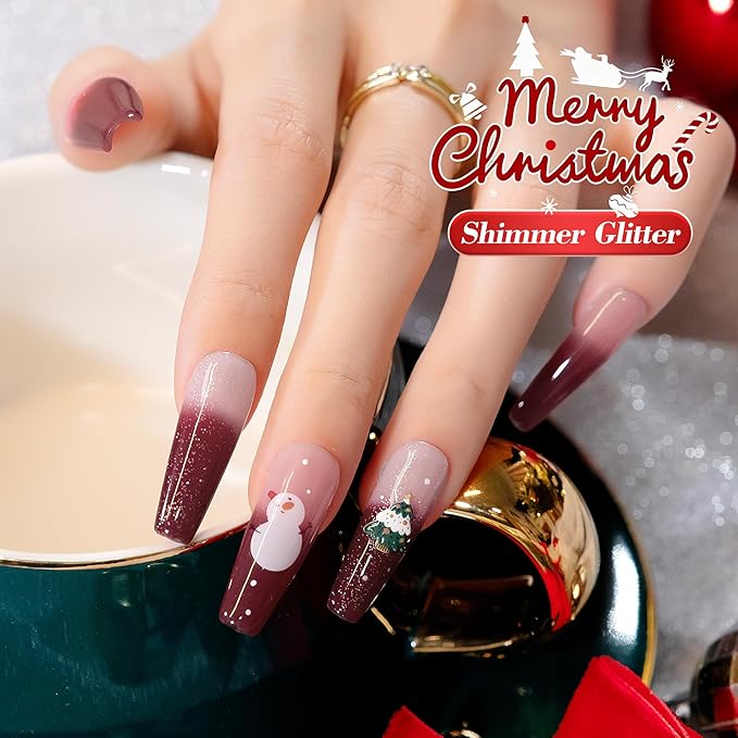 YTD Likomey Gel Nail Polish 2 Pcs Set,15ml Color Changing Nude Pink Burgundy Red and Glitter Nails Gel Kit,Thermal Ombre Change Colors Translucent Salon Manicure Fall Winter UV Color Varnish,0.5 Fl Oz