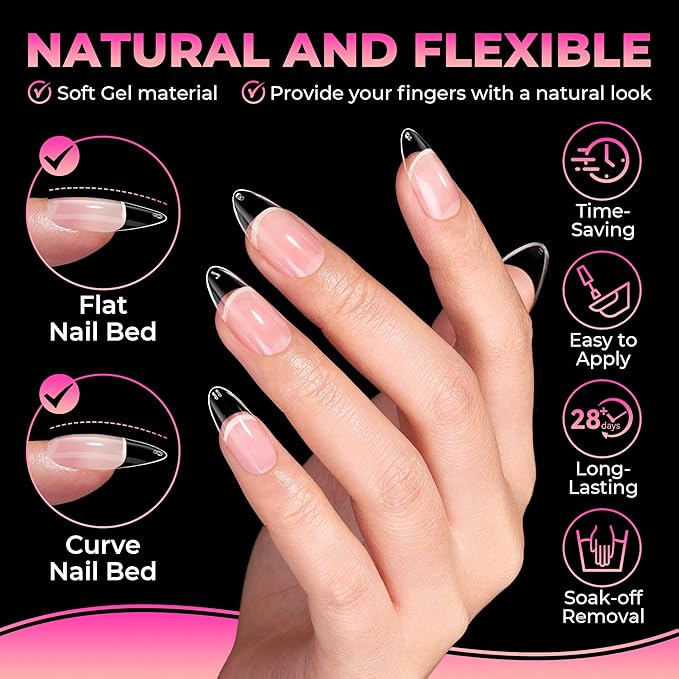 UNA GELLA Almond Nail Tips: 510Pcs Almond Gel Nails Tips 15 Sizes Pre-Etched Full Cover Almond Clear Press on Nails Acrylic False No C Curve Nail Tips for Press on Nail Extensions Home DIY Salon
