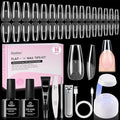 Beetles Gel Nail Kit Flat-X, Coffin Medium, 320pcs 16 Sizes Nail tips, with 15g Nail Glue Gel Hands-Free, 7.5ml Base Gel & Top Coat, Mini Lamp, for Acrylic Press On Nail, Extension DIY Set at Home