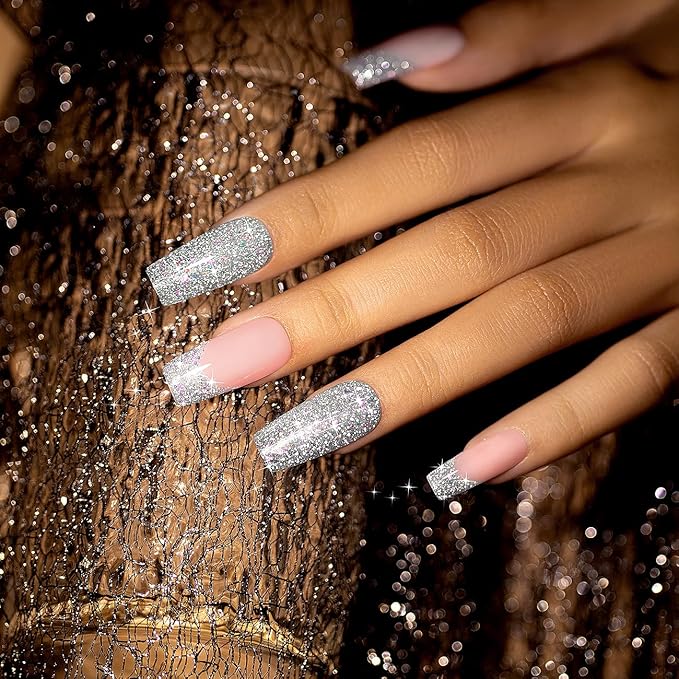 RARJSM Reflective Glitter Gel Polish Silver Sparkling Glitter Iridescent Shimmer Gel Nail Polish Sparkle Diamond Holographic Gelpolish Soak off Nail Art Varnish Manicure for Salon DIY at Home