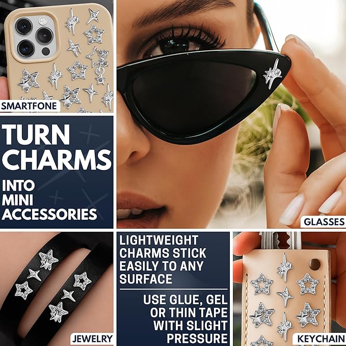 48 Pcs Star Nail Charms – Silver Star Charms for Nails with Shimmer Nail Rhinestones, Lightweight & Long-Lasting, Easy Application – 3D Raised Design for Standout Looks & Statement Manicure Ideas