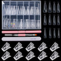 Dual Nail Forms Set Poly Gel Quick Building Nail Kit, 120Pcs Stiletto Gel Nail Molds with 10Pcs Acrylic Nail Tips Clips 1Pc Dual-Ended Poly Extension Gel Brush Nail File for Polygel Extension