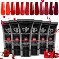 modelones Poly Nail Gel Set, 6 Colors Popular Red Collection Bright Wine Burgandy Glitter Poly Extension Gel Dark Bloody Red Builder Starter Home DIY Manicure Nail Art Gift