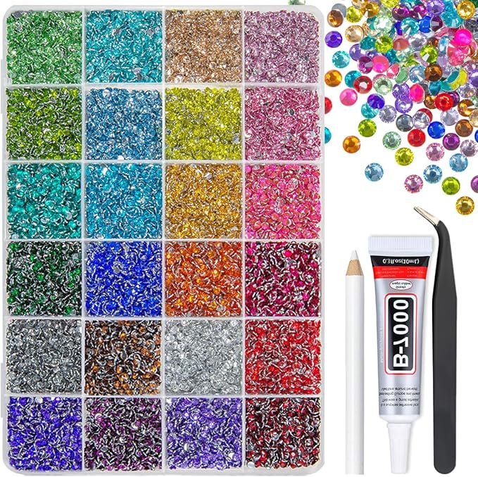 24 Color 13800pcs 3mm Crystal Resin Rhinestones for Bedazzling Crafting Flatback Stones Colorful Gems Diamonds Charms for Nails Eyes Face Makeup Tumblers Bottles DIY Crafts Clothes Shoes Phones
