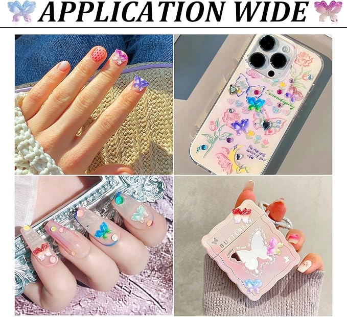Pandahall 160Pcs 3D Butterfly Nail Charms Luminous Nail Art Decorations Glow In The Dark Resin Glitter Sequins Butterflies Rhinestones 8 Colors for DIY Manicure Carft Accessories