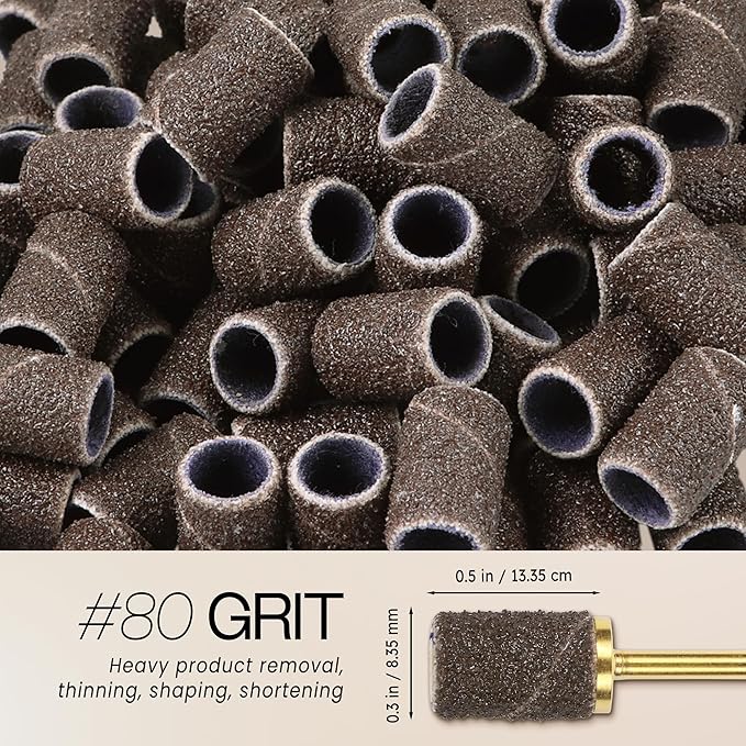 100 Pcs Large Nail Drill Bits Sanding Bands for Nail Drill – Nail File for Acrylic Nail Gel Manicures Pedicure PANA Nail Drill Bits (Sanding Bands Variation 01) (80 Grit, Large Brown)