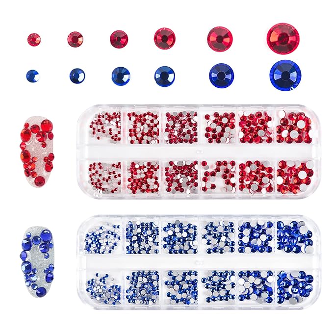 KADS Nail Crystals AB Nail Art Rhinestones 10 Colors Round Beads Flatback Glass Charms Gems Stones 6 Sizes for Nails Decoration Makeup Clothes Shoes (10 Colors+ Tweezer)